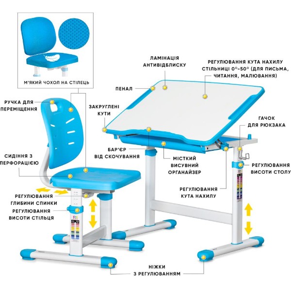 Фото - Комплект мебели школьный Evo-kids Evo-06 Plus BL